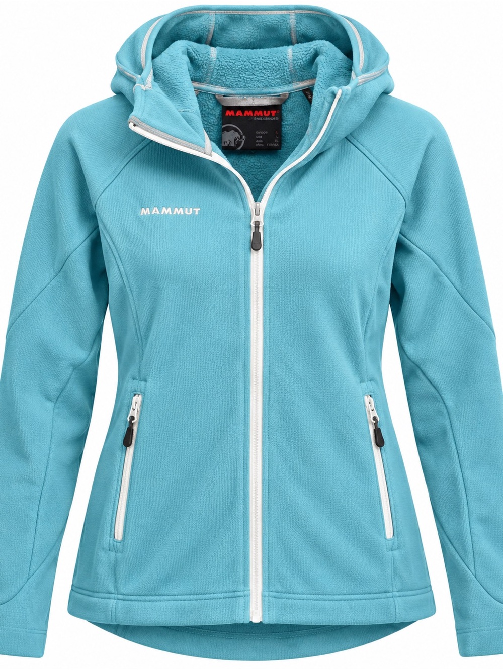 Mammut Calispell Women’s L Hooded Fleece Jacket Aqua Teal Full Zip